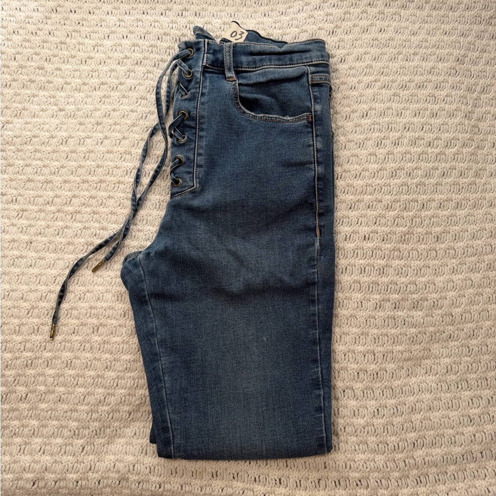 Garage Dark Blue Lace-Up Skinny Jeans
